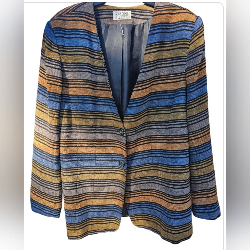 Gianni Woman Striped Blazer (Earth tone Colors) Size 18 Gently Pre-Owned
